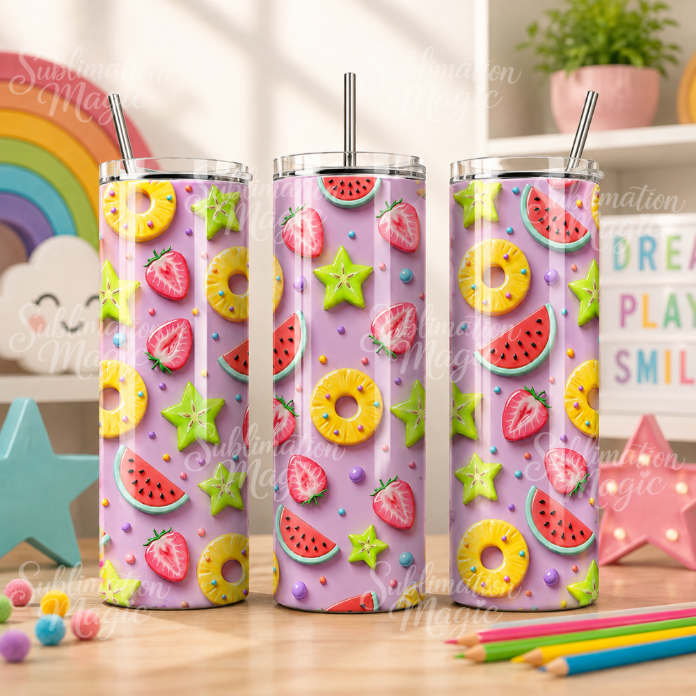 Summer Vibes Tropical Fruit 20oz Skinny Seamless Tumbler Wrap Sublimation Digital Design PNG