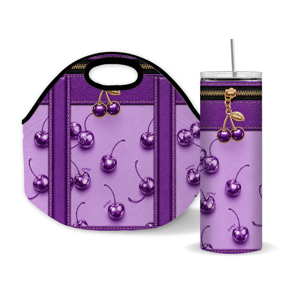 Luxury Purple Cherry Purse-Inspired 20 oz Skinny Tumbler Wrap Sublimation Design Digital Download