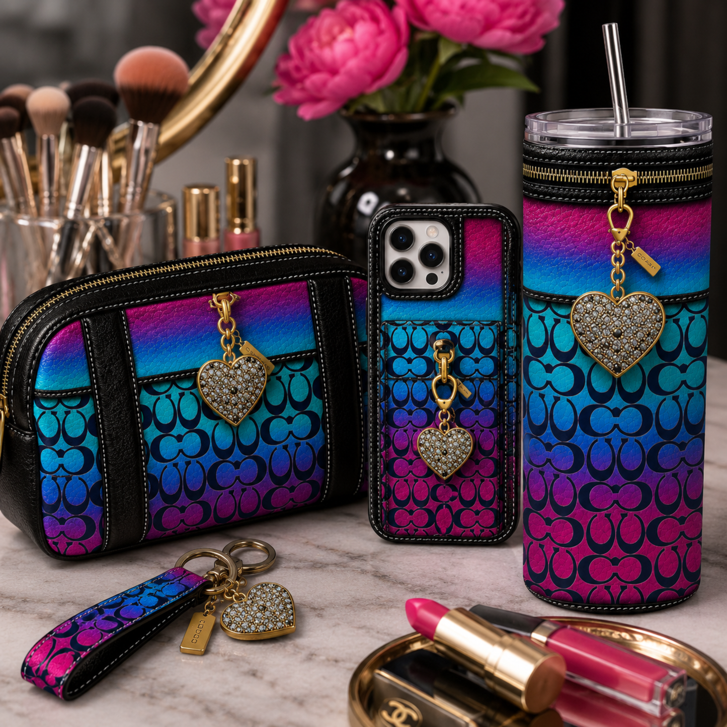 Luxury Gold Heart Designer Inspired 20 oz Skinny Tumbler Wrap Sublimation Design Digital Download