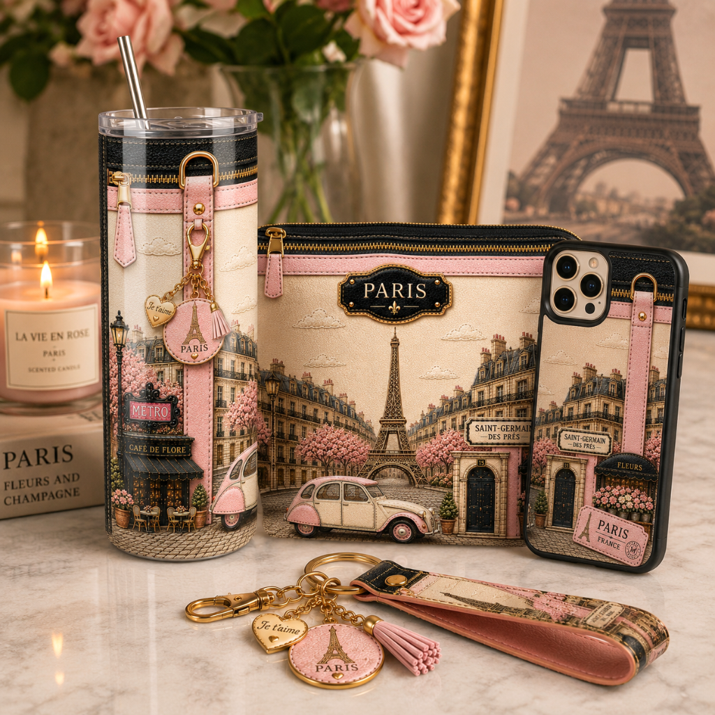 Paris Travel collection Luxury 20 oz Skinny Tumbler Wrap Sublimation Design Digital Download