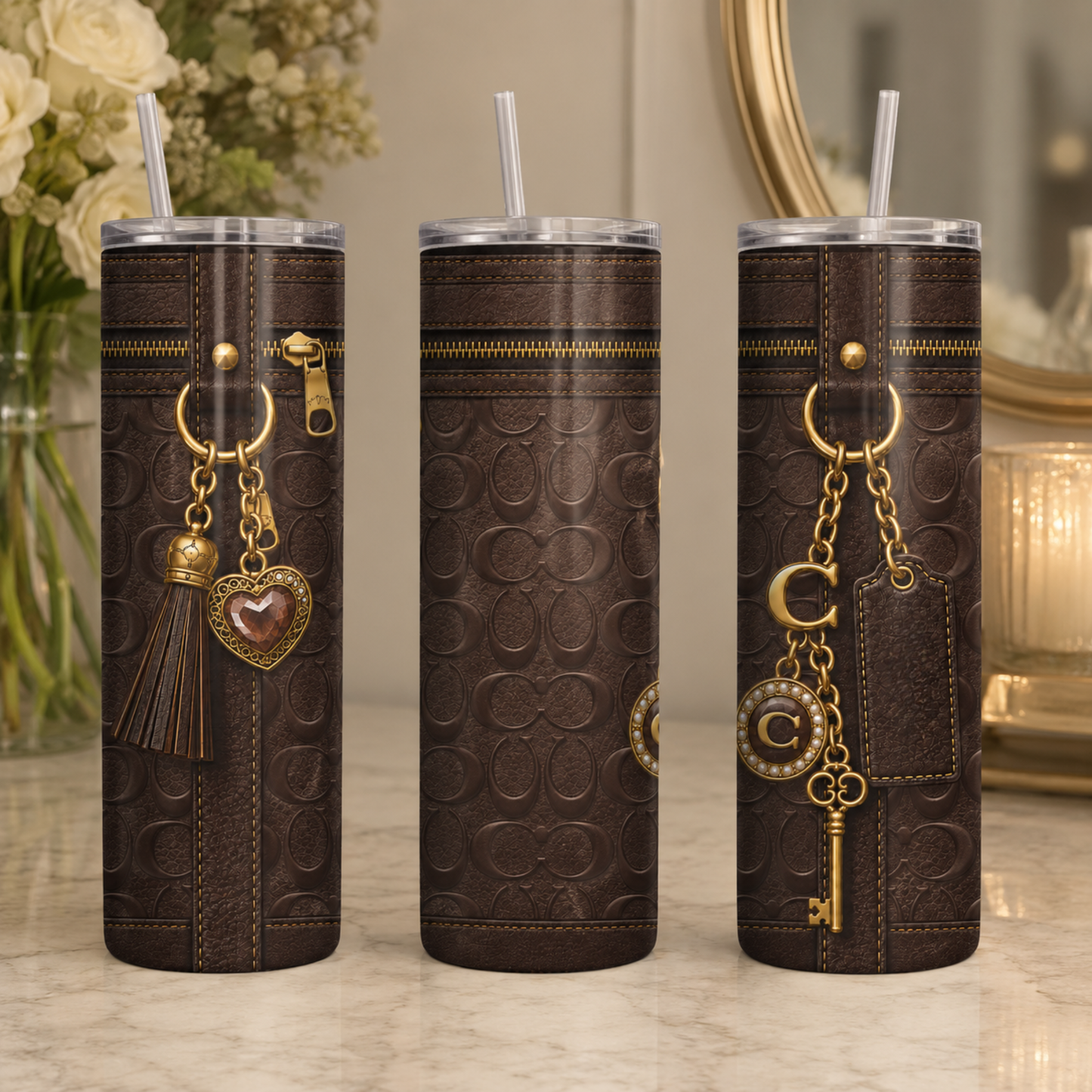 Luxury Chocolate Purse-Inspired 20 oz Skinny Tumbler Sublimation Wrap Digital Download