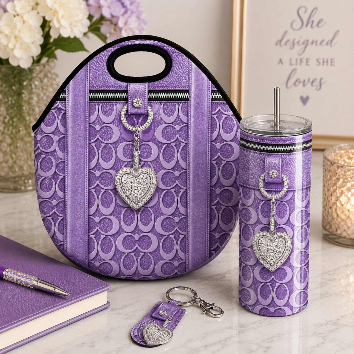 Purple Luxury Purse-Inspired Tumbler Wrap Faux Leather Look 20 oz Skinny Sublimation Design Digital Download