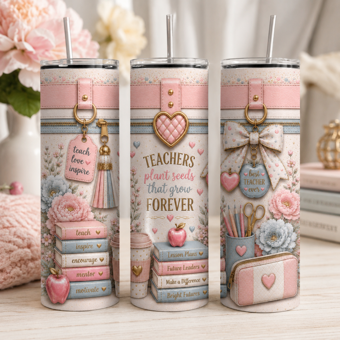 Luxury Teacher Gift 20 oz Skinny Tumbler Wrap Pastel Pink Purse Style Sublimation Design Digital Download