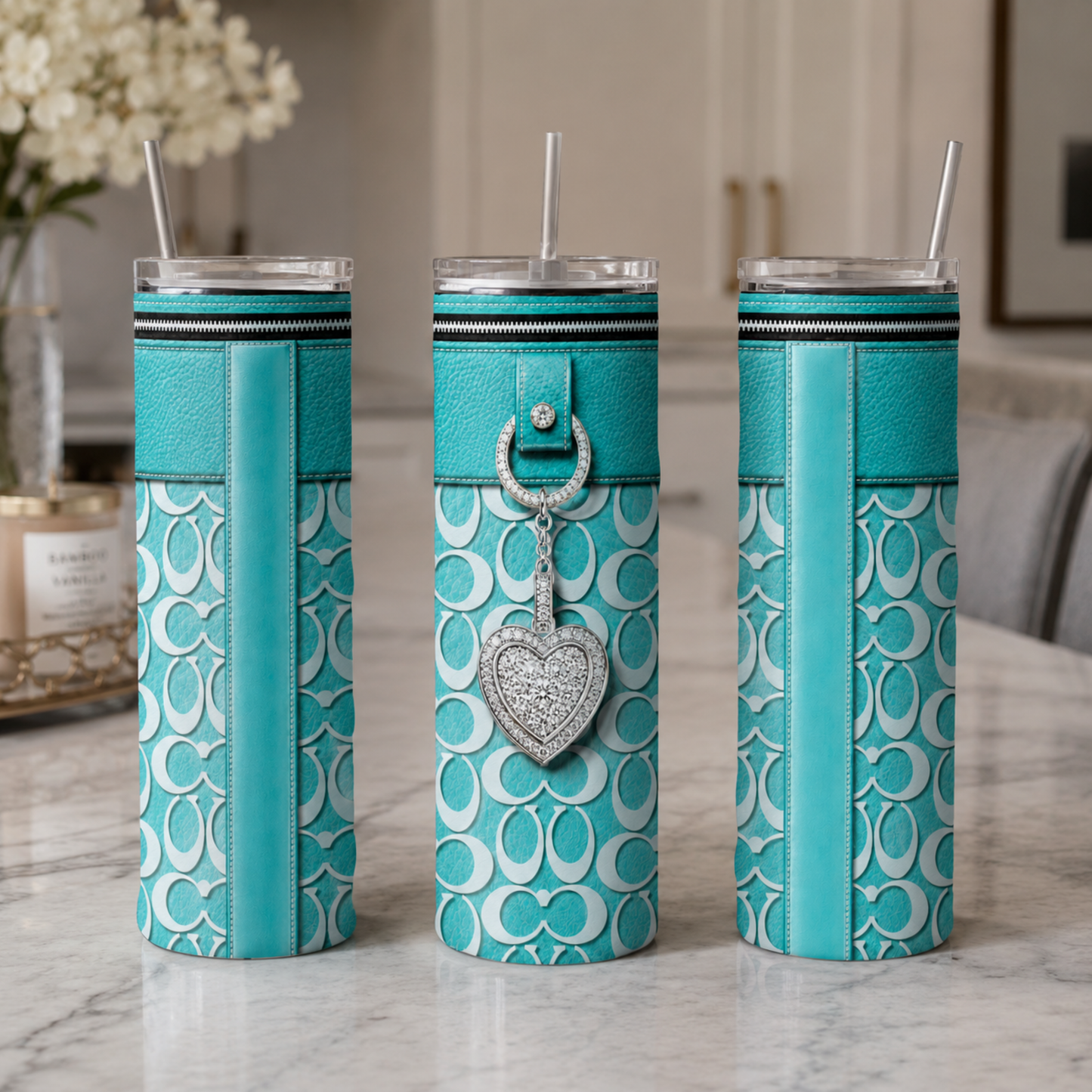 Turquoise Luxury Handbag-Inspired 20 oz Skinny Tumbler Wrap Digital Download