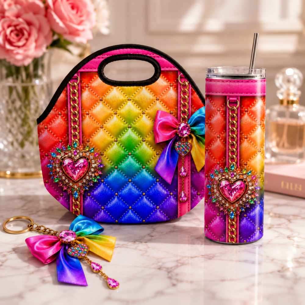 Rainbow Quilted Leather 20 oz Skinny Tumbler Wrap PNG Sublimation Design Digital Download