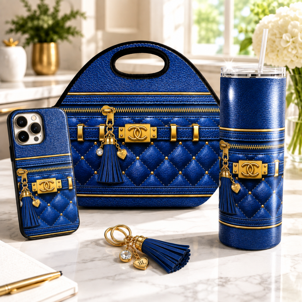 Luxury Blue Quilted Purse Seamless 20 oz Skinny Tumbler Wrap PNG Sublimation Design Digital Download