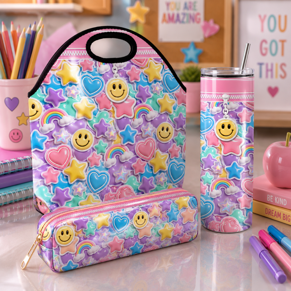 Pastel Back to School Smiley Kawaii Sublimation Design 20 oz Skinny Tumbler Wrap Digital Download