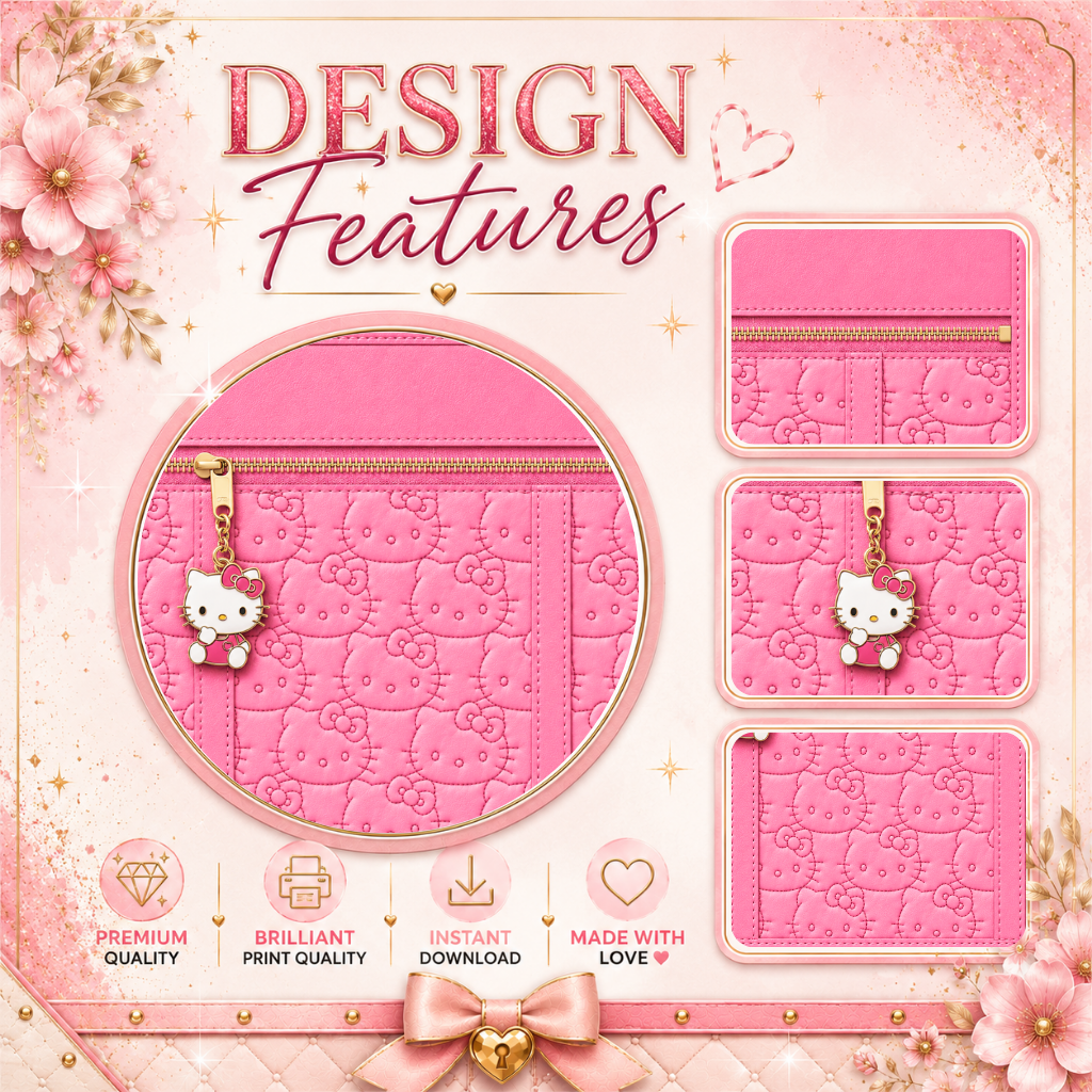 Hello Kitty Inspired Pink Quilted Purse Tumbler Wrap 20 oz Skinny Sublimation Design Digital Download