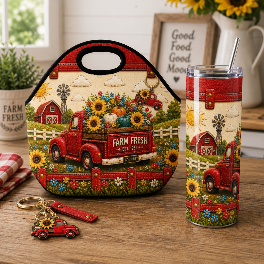 Luxury Farm Fresh Red Truck 20 oz Skinny Tumbler Wrap Sublimation Design Digital Download