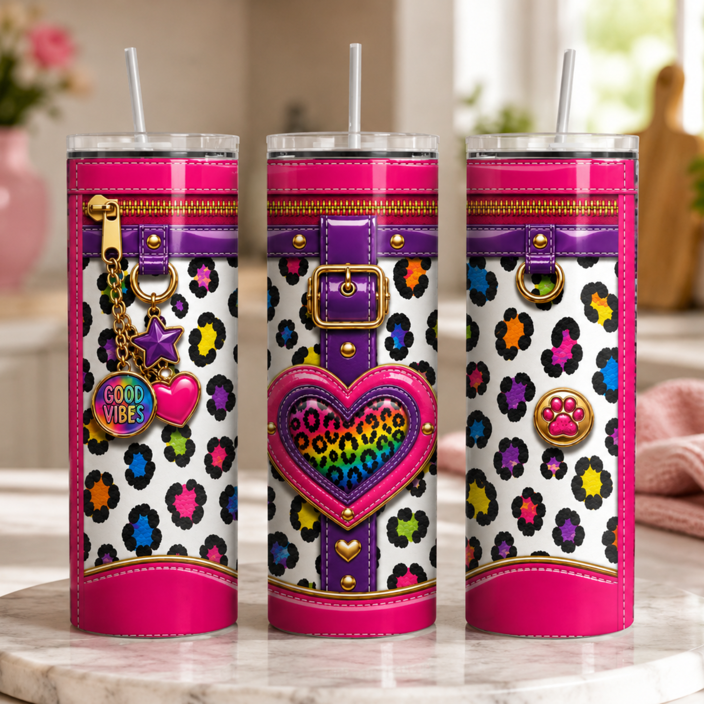 Luxury Purse Inspired Rainbow Leopard Heart 20 oz Skinny Tumbler Wrap Digital Download