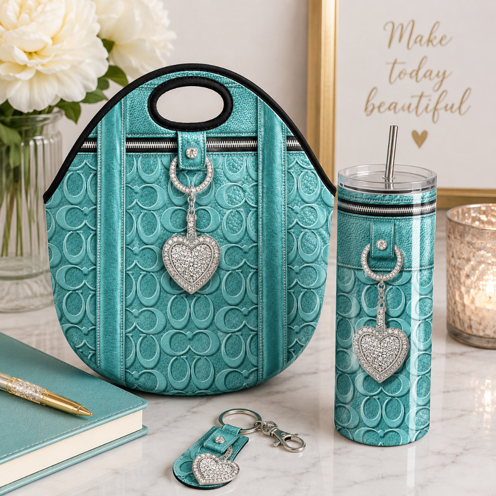 Turquoise Luxury Purse-Inspired 20 oz Skinny Tumbler Wrap PNG Faux Leather Sublimation Design Digital Download