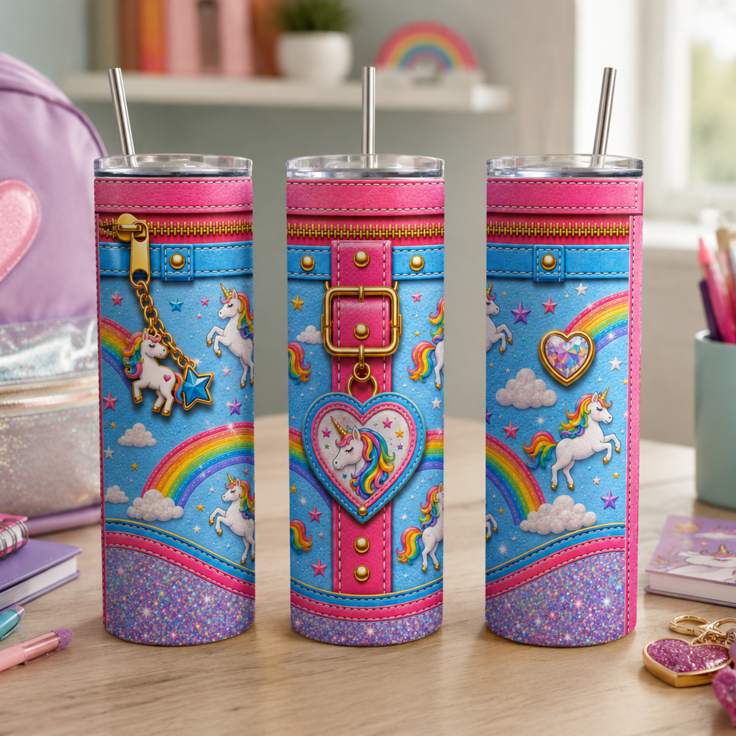 Luxury Purse Inspired Unicorn Rainbow Heart 20 oz Skinny Tumbler Wrap Digital Download