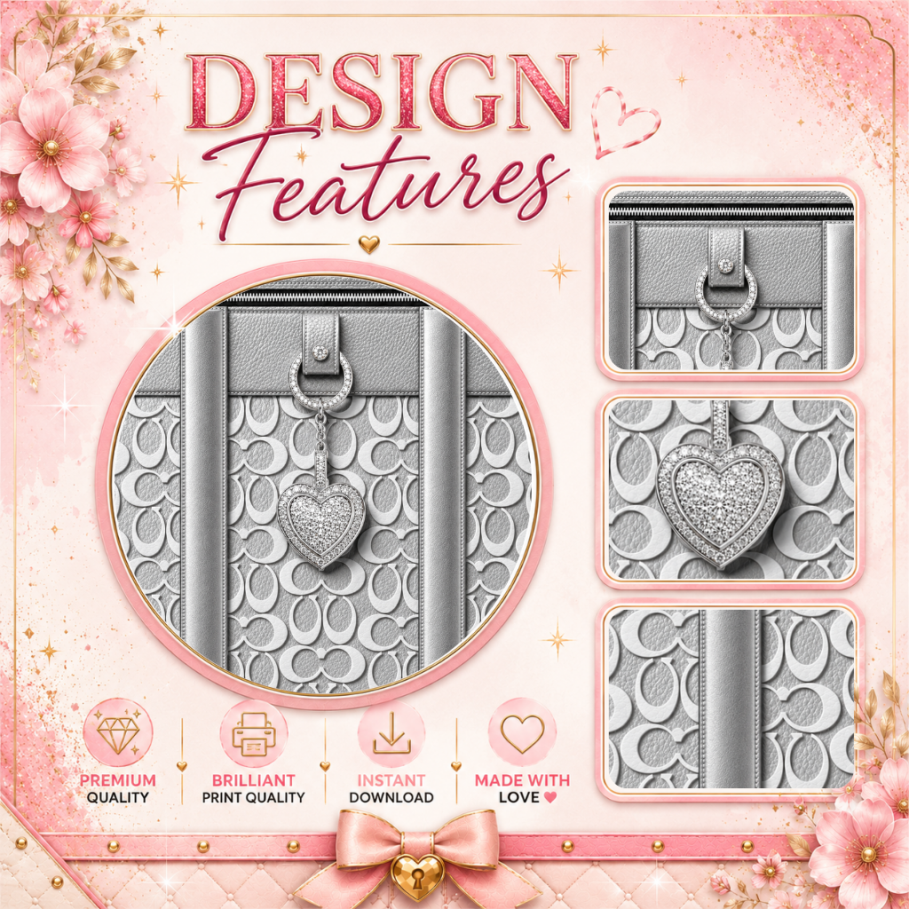 Luxury Silver Heart Purse-Inspired 20 oz Skinny Tumbler Wrap Sublimation Design Digital Download
