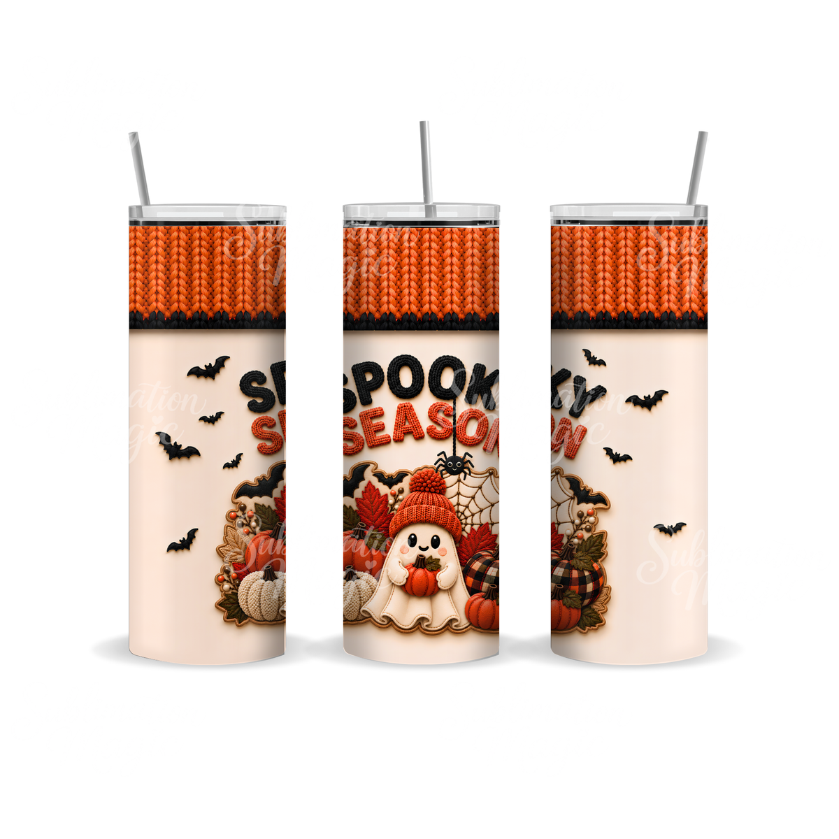 Spooky Season Fall Cute Ghost Halloween 20 oz Skinny Tumbler Wrap Digital Design