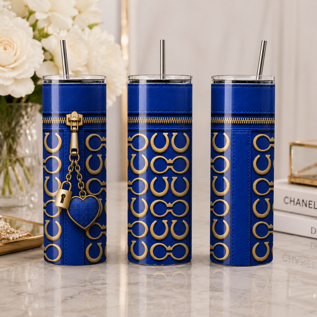 Luxury Royal Blue Purse Inspired 20 oz Skinny Tumbler Wrap Sublimation Design Digital Download