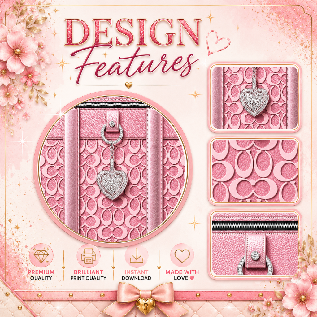 Luxury Pink Heart Purse-Inspired 20 oz Skinny Sublimation Tumbler Wrap Digital Download