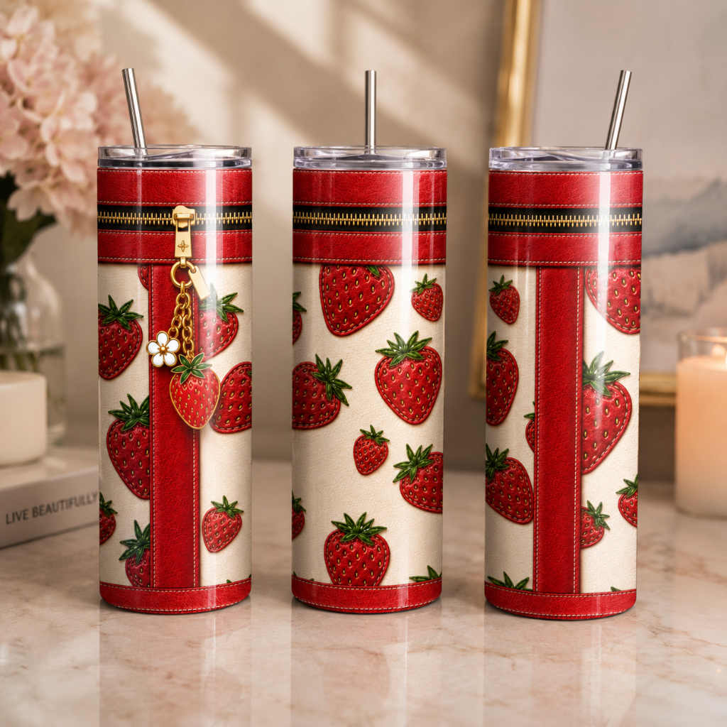 Luxury Strawberry Purse-Inspired 20 oz Skinny Tumbler Wrap Sublimation Design Digital Download
