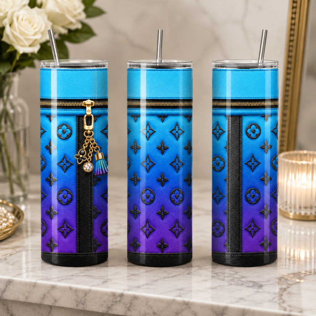 Luxury Blue & Purple Gradient Purse-Inspired 20 oz Skinny Tumbler Wrap Sublimation Design Digital Download