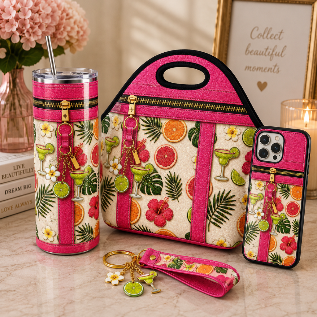 Pink Tropical Purse-Inspired 20 oz Skinny Tumbler Wrap  Luxury Summer Sublimation Design Digital Download
