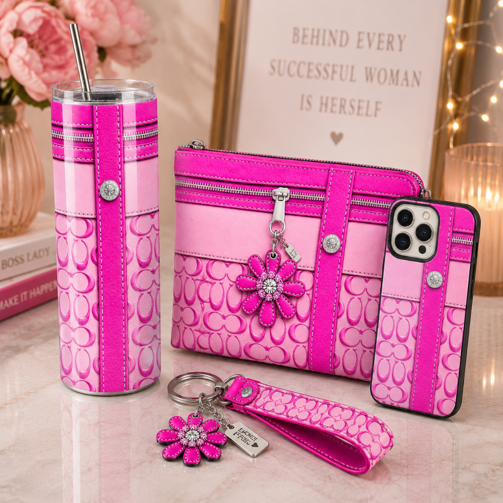 Pink Luxury Flower Charm Purse-Inspired 20 oz Skinny Tumbler Wrap Sublimation Design|Digital Download