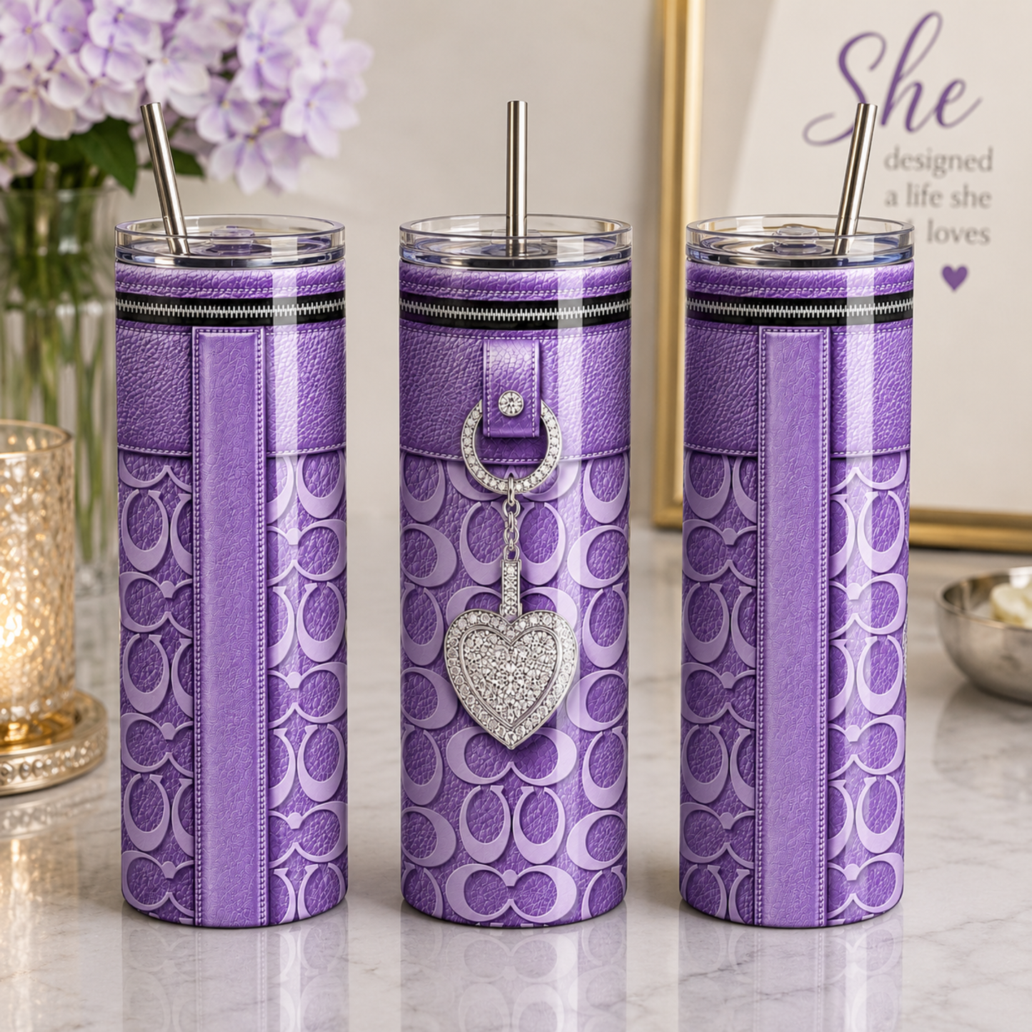 Purple Luxury Purse-Inspired Tumbler Wrap Faux Leather Look 20 oz Skinny Sublimation Design Digital Download