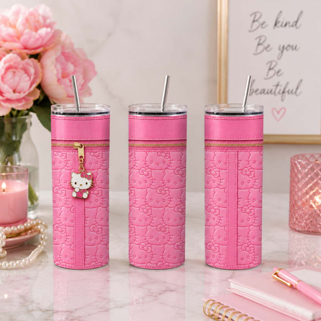 Hello Kitty Inspired Pink Quilted Purse Tumbler Wrap 20 oz Skinny Sublimation Design Digital Download