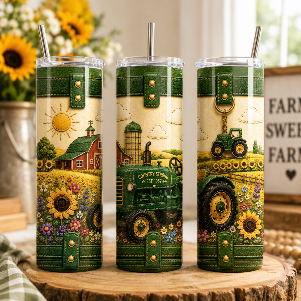 Luxury Farm Tractor 20 oz Skinny Tumbler Wrap Country Strong Sublimation Design Digital Download