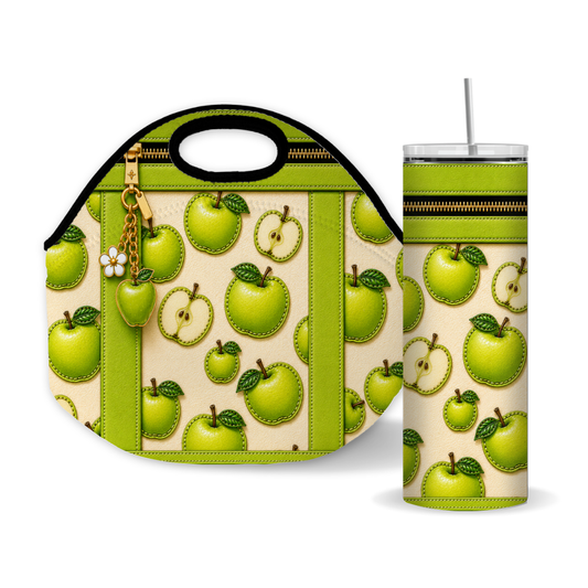 Luxury Green Apple Purse-Inspired 20oz Skinny Tumbler Wrap PNG Faux Leather Sublimation Design Digital Download