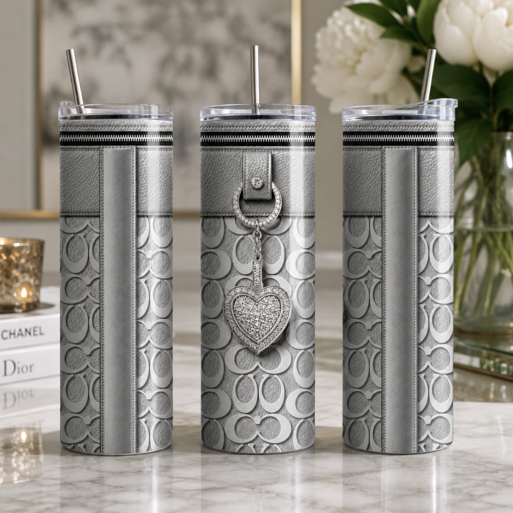 Luxury Silver Heart Purse-Inspired 20 oz Skinny Tumbler Wrap Sublimation Design Digital Download