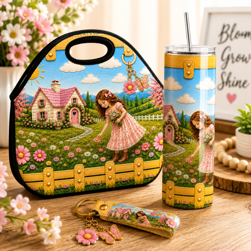 Luxury Cottage Girl 20 oz Skinny Tumbler Wrap Sublimation Design Digital Download