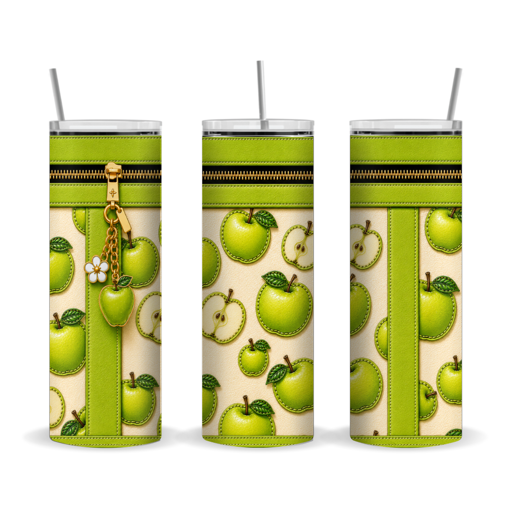 Luxury Green Apple Purse-Inspired 20oz Skinny Tumbler Wrap PNG Faux Leather Sublimation Design Digital Download