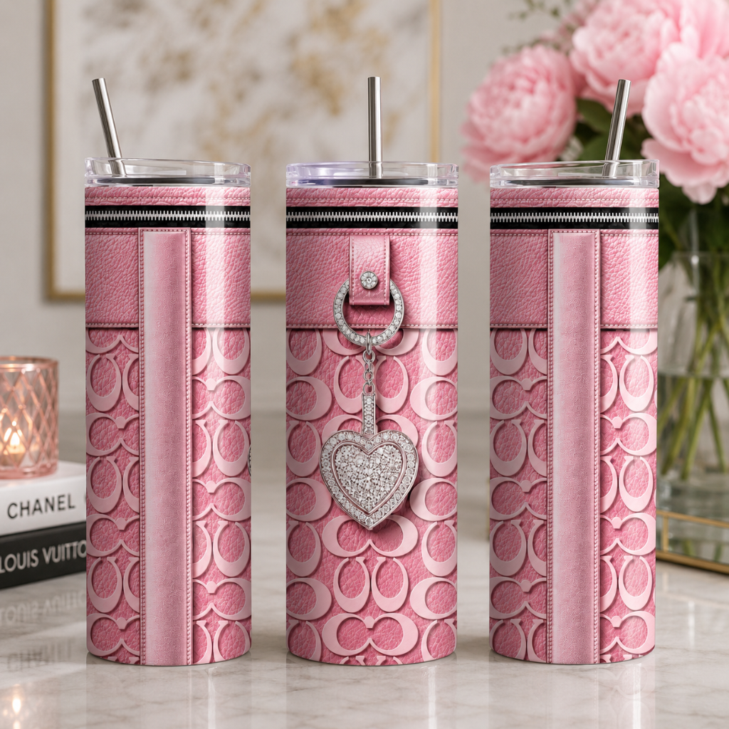 Luxury Pink Heart Purse-Inspired 20 oz Skinny Sublimation Tumbler Wrap Digital Download