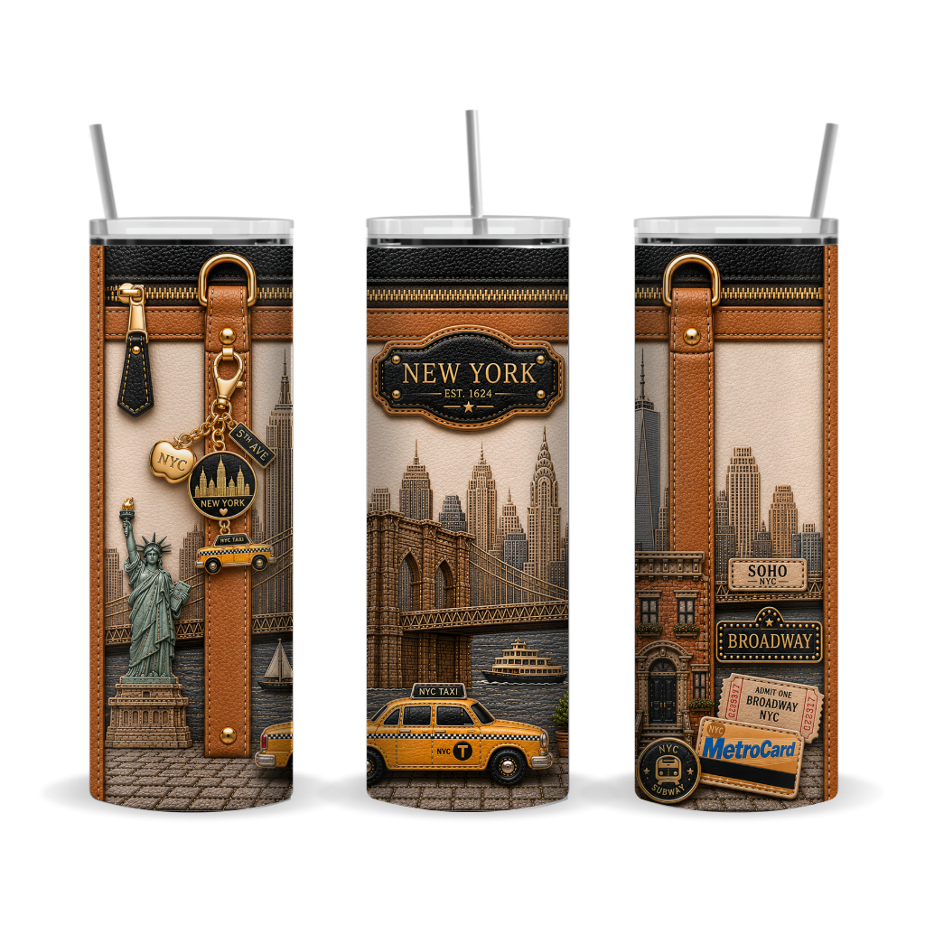 Luxury New York City Travel 20 oz Skinny Tumbler Wrap Sublimation Design Digital Download