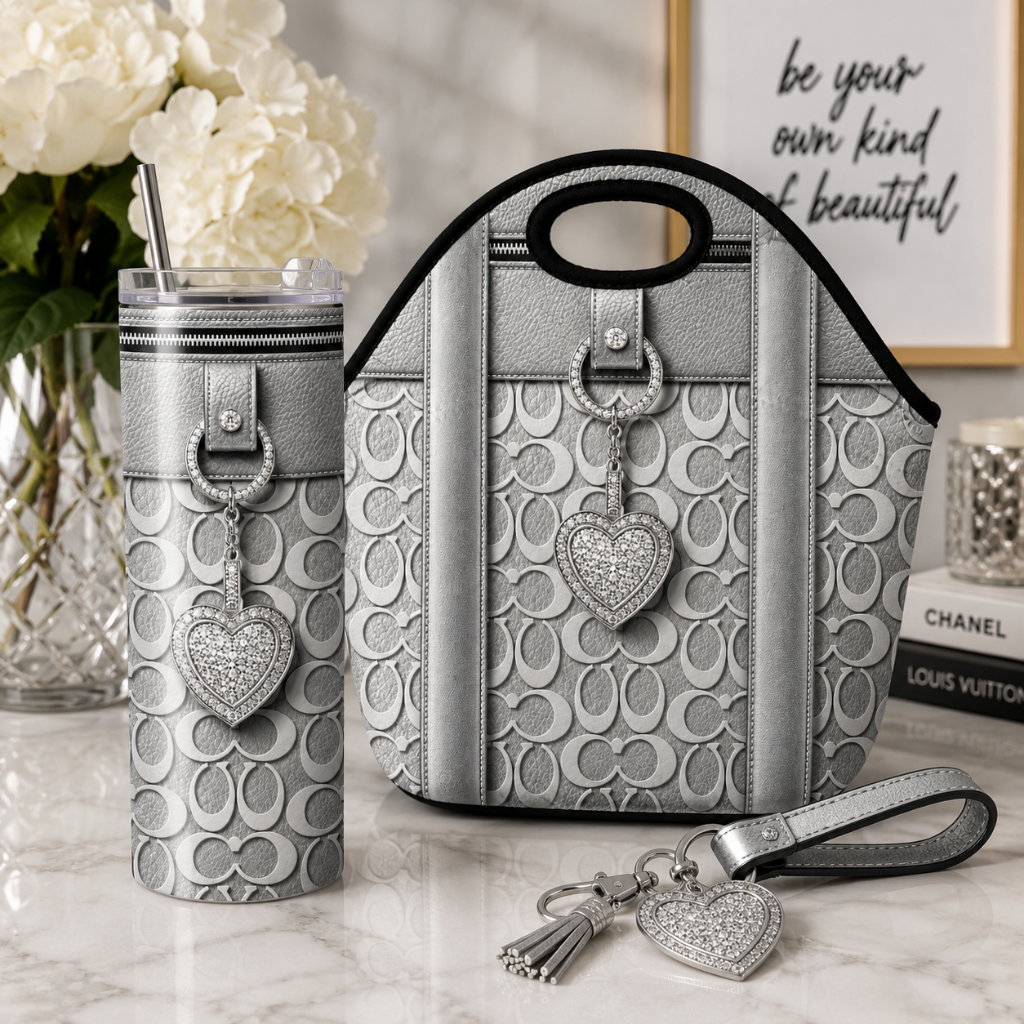 Luxury Silver Heart Purse-Inspired 20 oz Skinny Tumbler Wrap Sublimation Design Digital Download