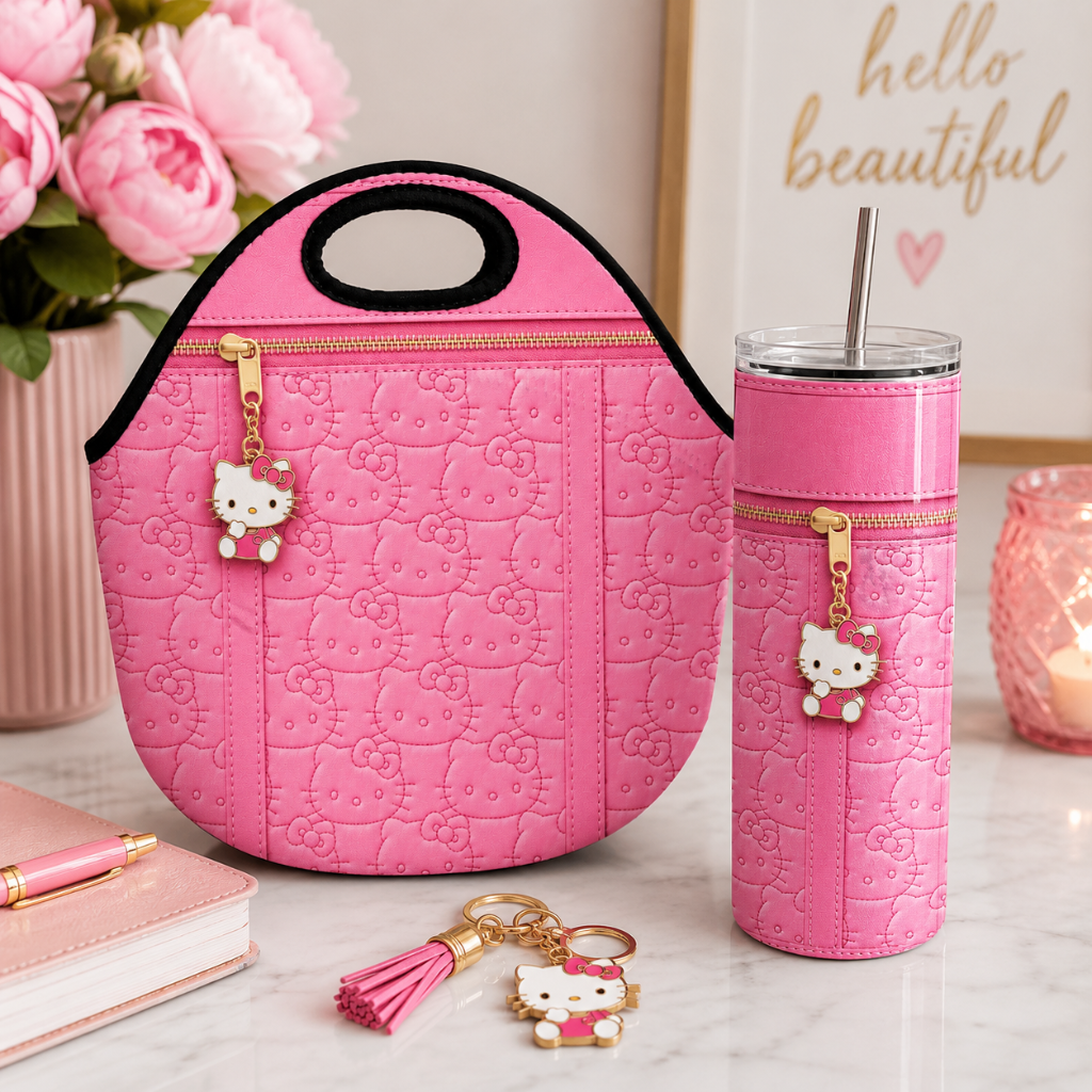 Hello Kitty Inspired Pink Quilted Purse Tumbler Wrap 20 oz Skinny Sublimation Design Digital Download