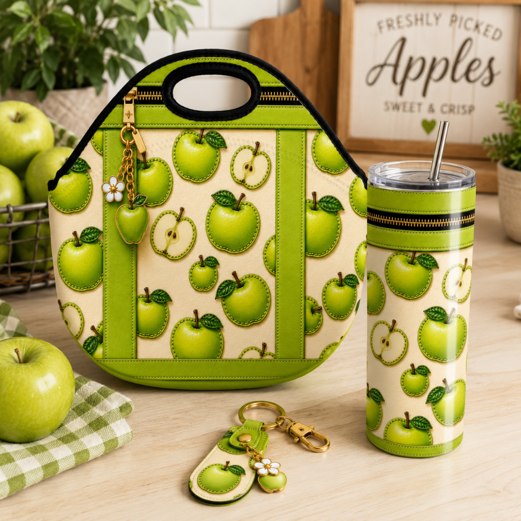 Luxury Green Apple Purse-Inspired 20oz Skinny Tumbler Wrap PNG Faux Leather Sublimation Design Digital Download