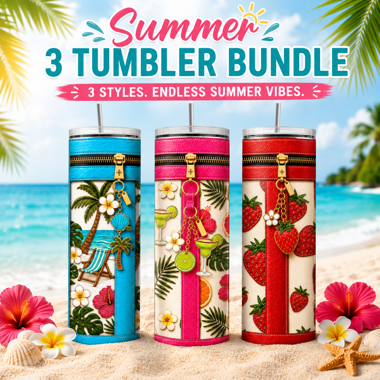 3 Premium Designer-Inspired Summer 20 oz Skinny Tumbler Sublimation Wrap Bundle Digital download