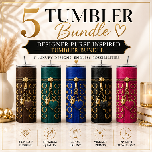 Designer Purse Inspired 20 oz Skinny Tumbler Sublimaition Wrap Bundle 5 Digital Designs